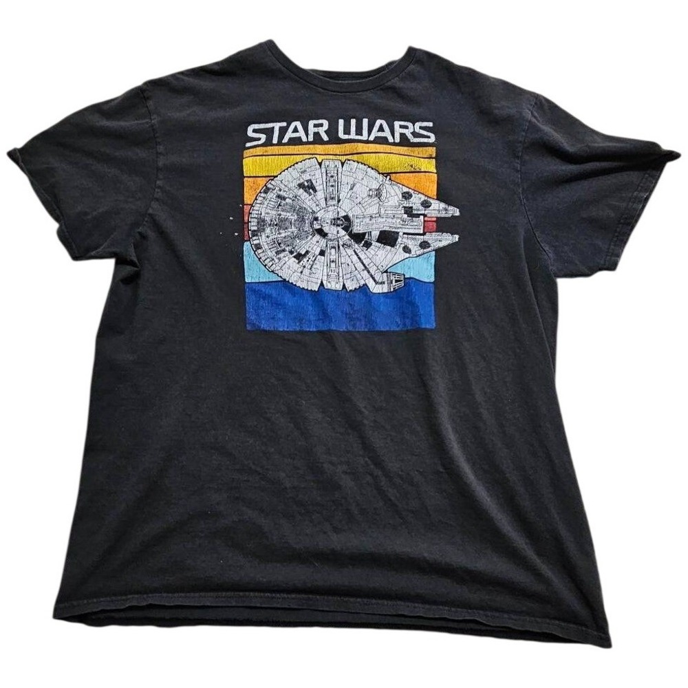 Star Wars Mens Fifth Sun Millennium Falcon Retro Sunset Graphic T-Shirt Black XL
